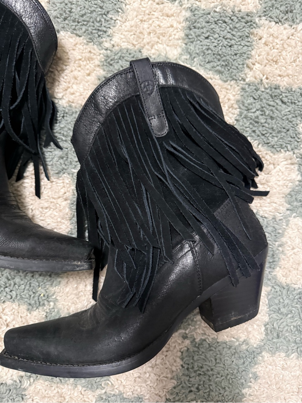 Ariat Women Western Gold Rush Black Leather Suede Fringe Cowgirl Boots Size 8B - Picture 2 of 16